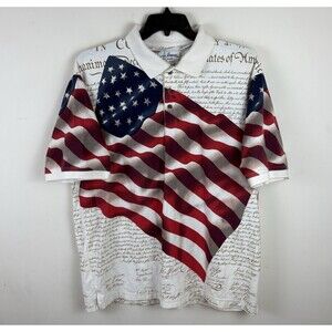 Vintage 90s American Flag Constitution AOP Graphic Polo Shirt / Size XL